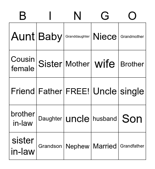 Family Bingo Card