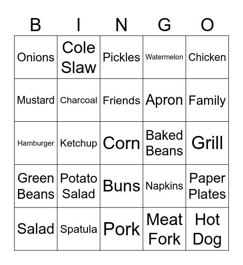 BBQ  Bingo Card