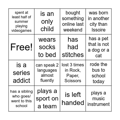 Get to know you Bingo Card