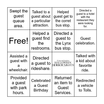 Guest Service Bingo Card
