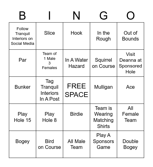 Golf Bingo by Tranquil Interiors Bingo Card