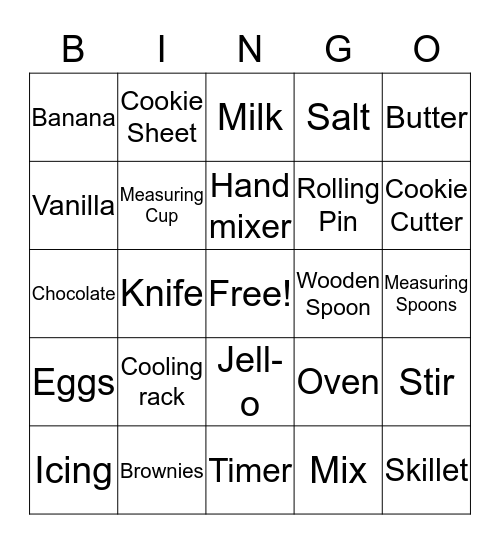 A & G Baking Camp Bingo Card