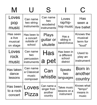 Getting to Know You - Music Edition Bingo Card