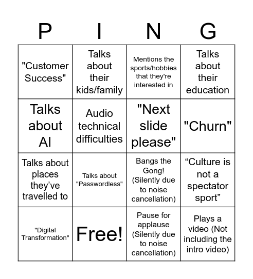 Weekly Sync Pingo Bingo Card