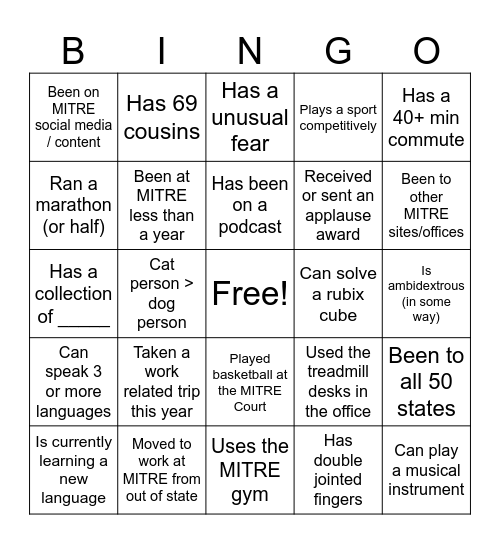 NextUp Bingo Card