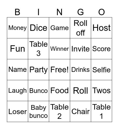 BUNCO BINGO Card