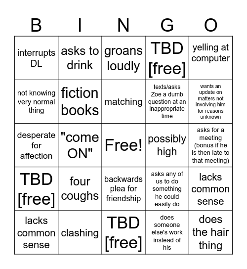 shaun Bingo Card