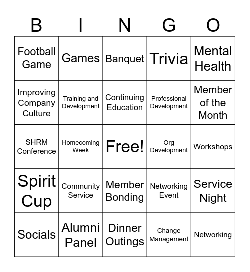 SHRM Info Night Bingo Card