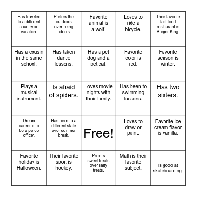 Get to Know Bingo Card