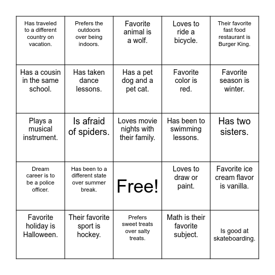 Get to Know Bingo Card