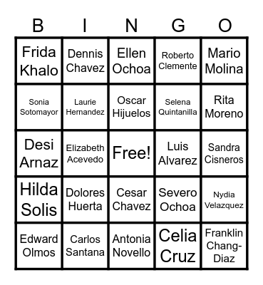 Hispanic Heritage Month Bingo Card