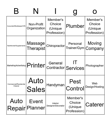 BNI Referral Masters BNIgo Bingo Card