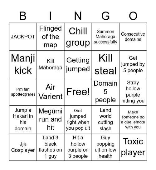 Jjs Bingo Card