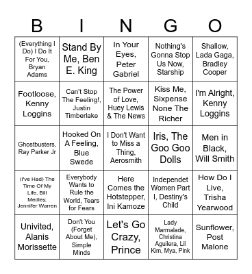 Movie Music Bingo Card