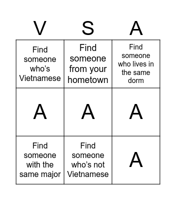 VSA BINGO BOARD Bingo Card