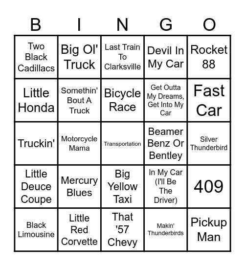 Transportation Bingo Card