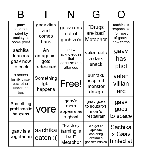 Kamen Rider Gaav Bingo Card