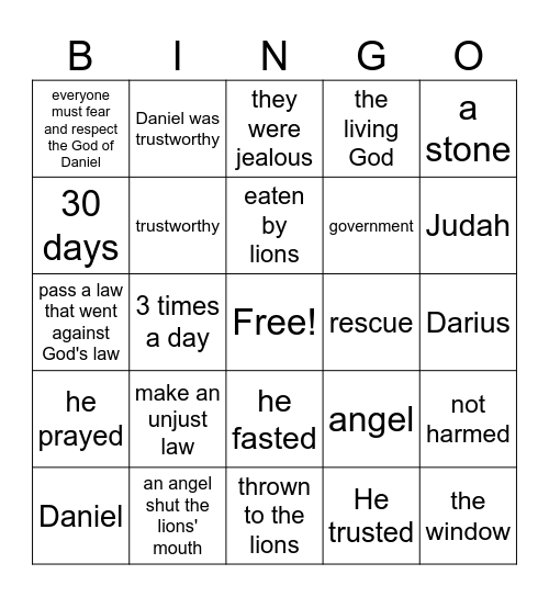 Daniel and the Lion's Den BINGO Card