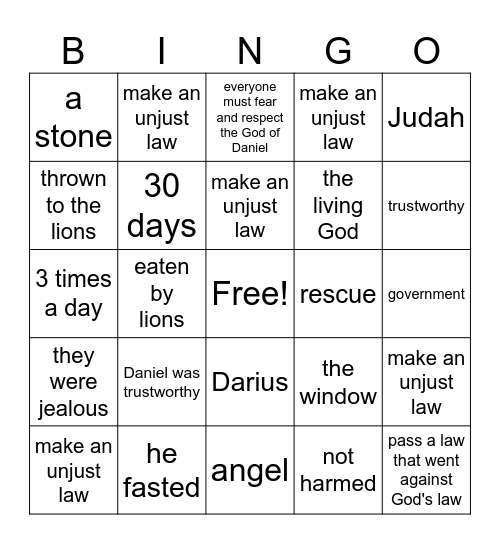 Daniel and the Lion's Den BINGO Card