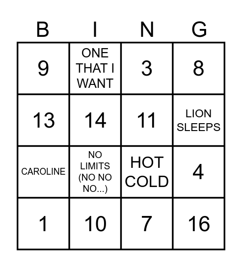 BING-A-OKE Bingo Card