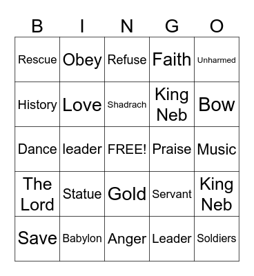 Shadrach, Meshach, and Abednego Bingo Card