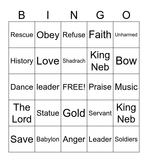 Shadrach, Meshach, and Abednego Bingo Card