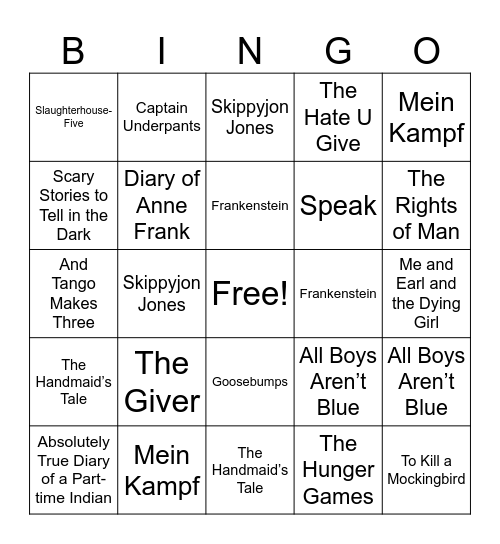 Banned Books Bingo Card