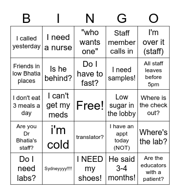 Endo BINGO Card