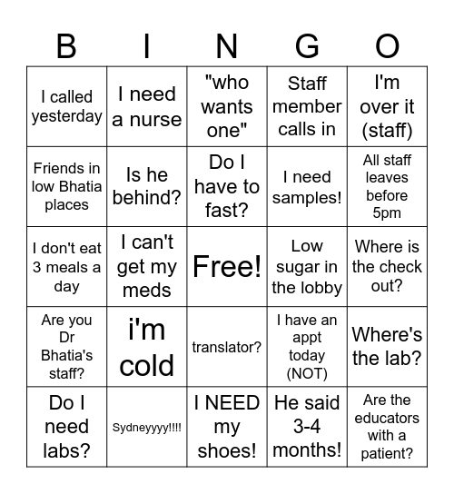 Endo BINGO Card