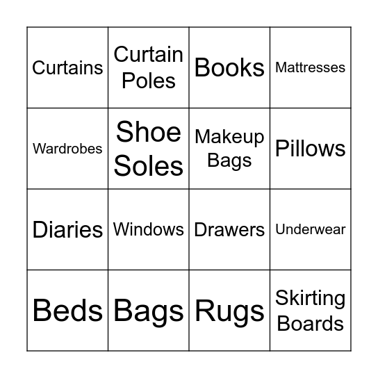 Room Search Bingo Card