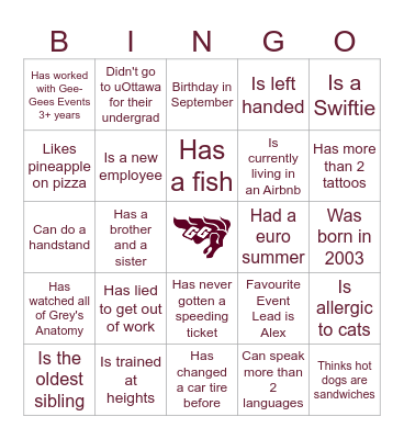 2024 Gee-Gees Staff Training Bingo Card