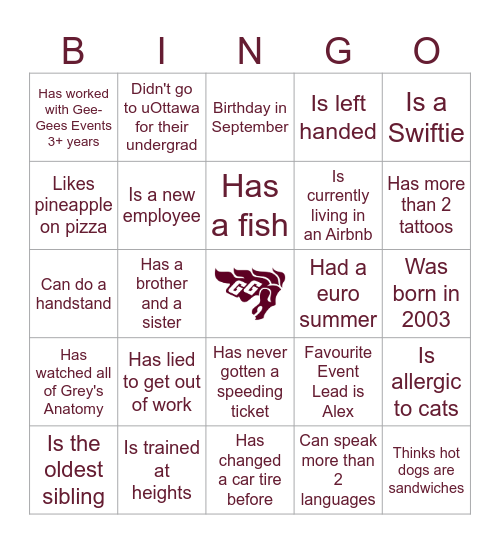 2024 Gee-Gees Staff Training Bingo Card