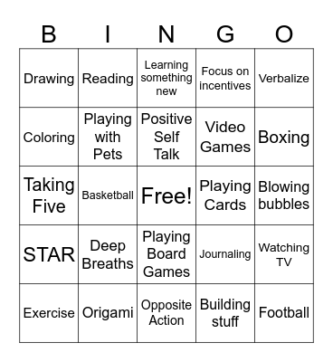 Coping Skills Bingo Card