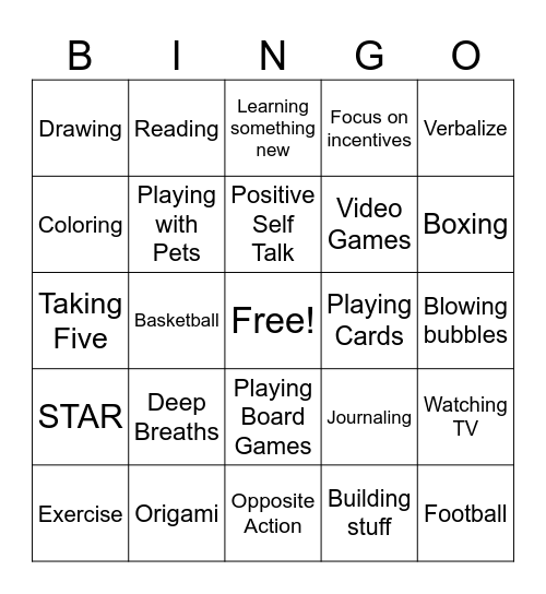 Coping Skills Bingo Card