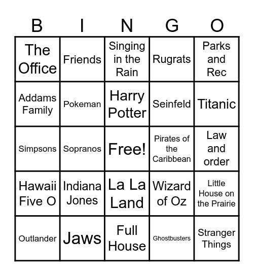 TV & Movie Theme Songs Bingo Card