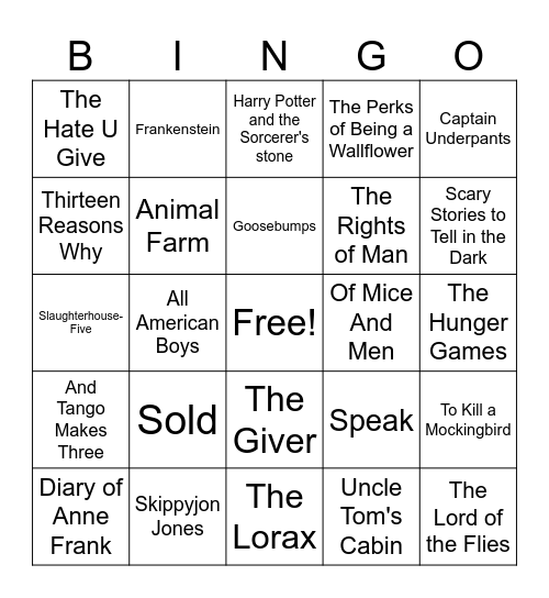 Banned Books Bingo Card