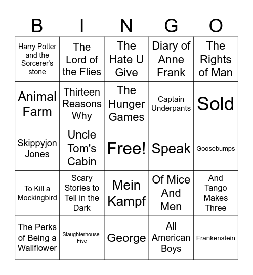 Banned Books Bingo Card