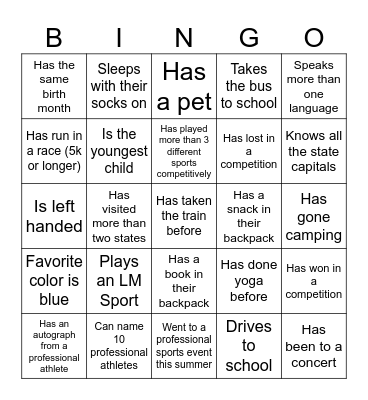 Human Bingo Teams Bingo Card