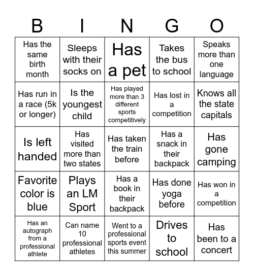 Human Bingo Teams Bingo Card