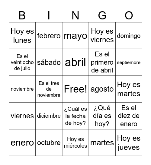 Exploratory Unit 2 fechas Bingo Card