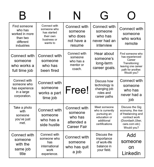 CENTURE FUTURE CAREER MIXER Bingo Card