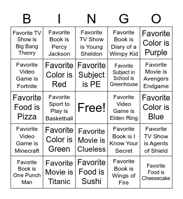 Wilson 6th Bingo Card