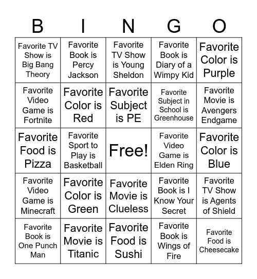 Wilson 6th Bingo Card