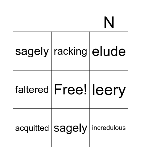 Outsiders Vocabulary Bingo Card