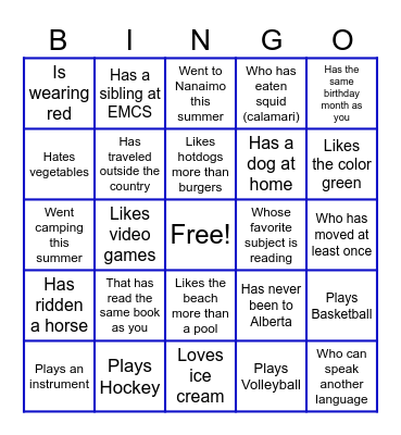 GET TO KNOW YOU BINGO - Find someone who... Bingo Card
