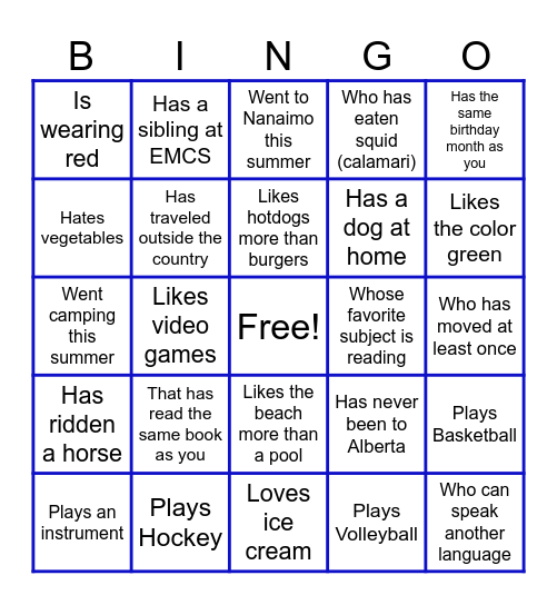 GET TO KNOW YOU BINGO - Find someone who... Bingo Card