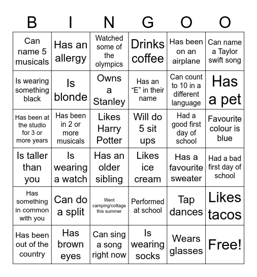 FIND A FRIEND WHO Bingo Card