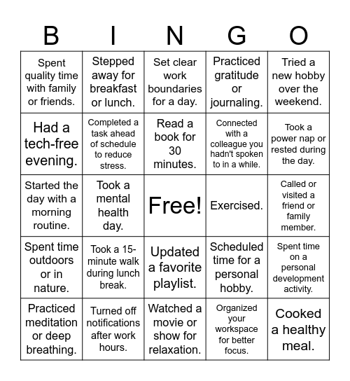 Balance Bingo: Workplace Wellness Edition Bingo Card