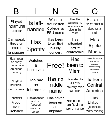 SHPE Bingo Card
