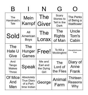 Banned Books Bingo Card